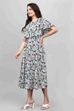 Beautiful Green Mango Floral Dress with Flared Sleeves by Zelzis






