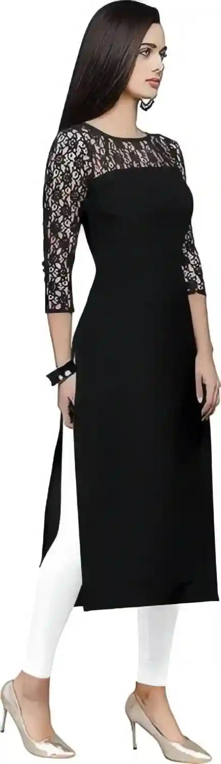 Black A-line crepe kurtis for women casual and party wear

