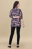 Blue crepe floral top with V neck

