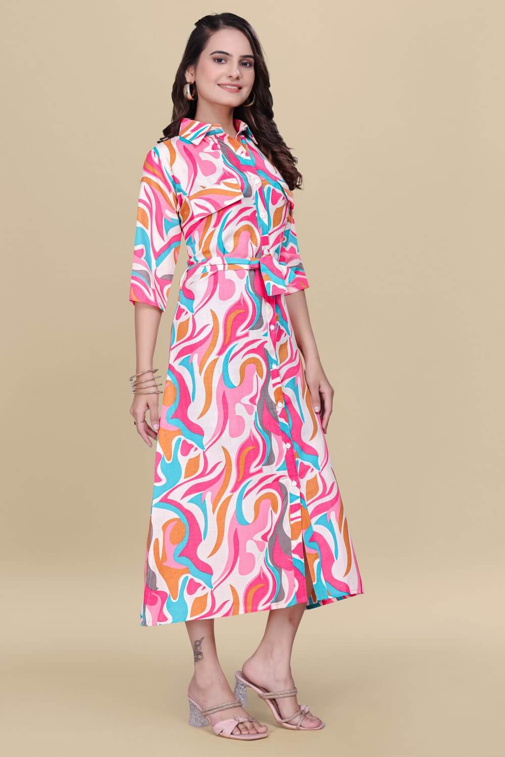 Buy pink abstract cotton dress online for women

