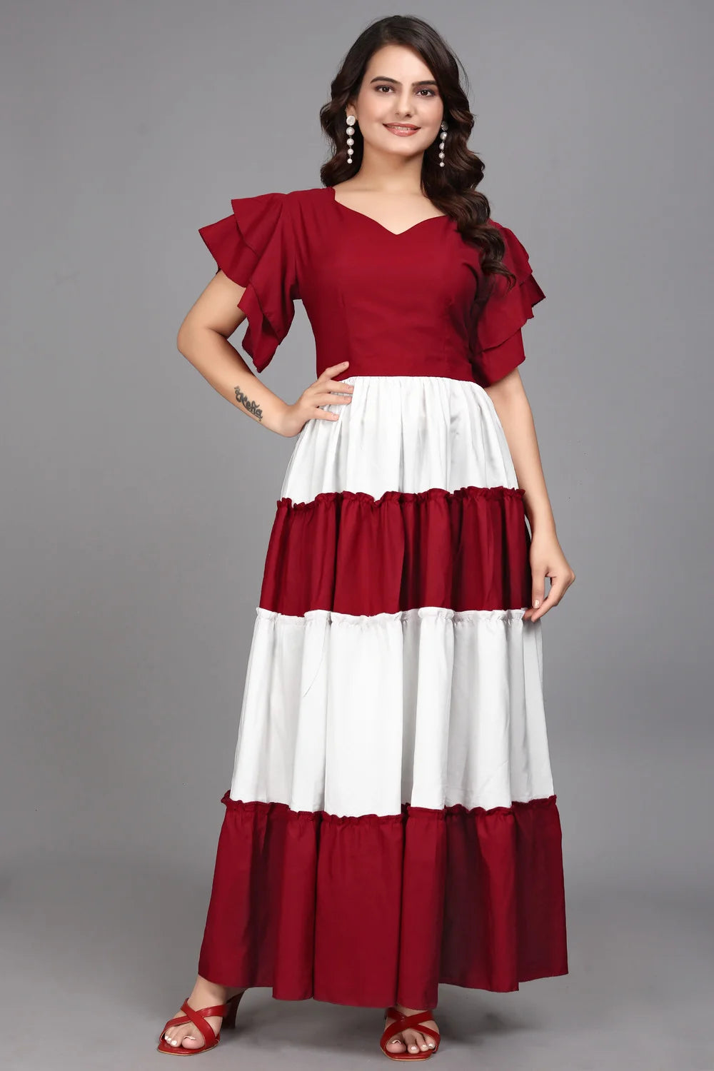 Buy Maroon Colourblocked Flared Maxi Dress In ?99 L Buy Maroon Colourblocked Flared Maxi Dress In ?99 L