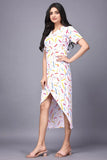 Casual & Party Wear Pink and White Dress with Multicolor Lines
