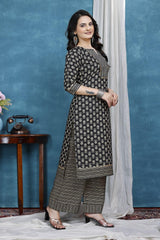 Casual and party wear black cotton kurta plazzo set

