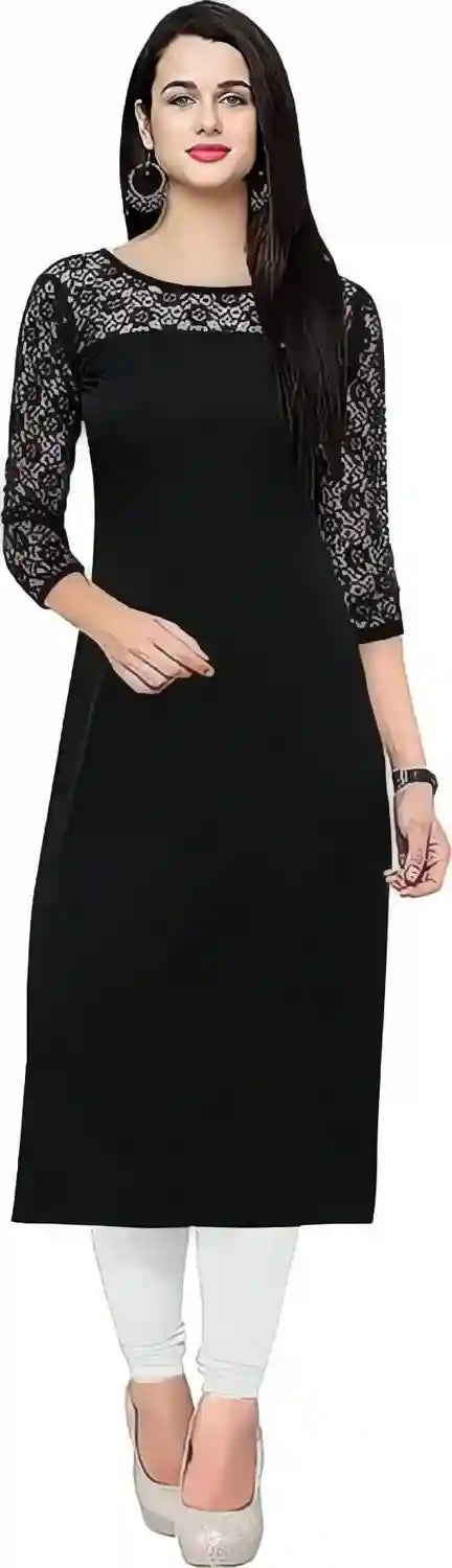 Casual and party wear black crepe kurtis for women comfortable fit

