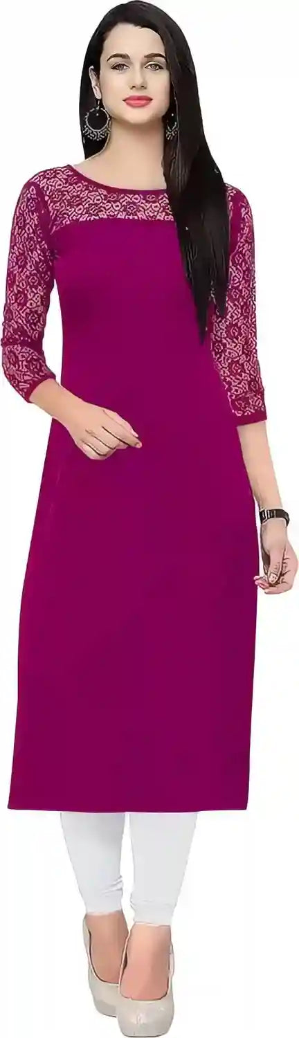 Casual and party wear purple crepe kurtis for women calf-length design

