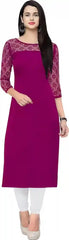 Casual and party wear purple crepe kurtis for women calf-length design

