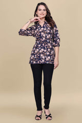 Casual wear blue floral crepe top

