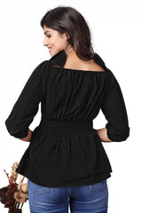 Chic Black Crepe Top with Ruffle Detailing – Perfect for Any Occasion
