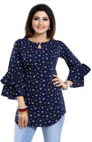 Chic Blue Bell Sleeve Tunic for Women – Star-Patterned Crepe Top
