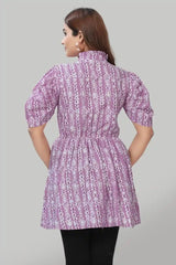 Chic Peach Ruffle Neck Tunic – Perfect for Casual & Party Wear
