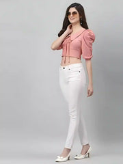 Chic Solid Pink Crop Top for Women – Stylish & Comfortable
