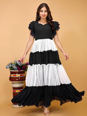 Elegant Black Colourblocked Maxi Dress for Women by ZELZIS
