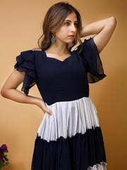 Elegant Blue Colourblocked Maxi Dress for Women by ZELZIS
