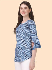 Elegant Blue Crepe Tunic with Keyhole Neck – A Perfect Casual Piece
