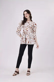 Elegant Brown 2D Dot Print Crepe Tunic with Round Neck for Casual Wear
