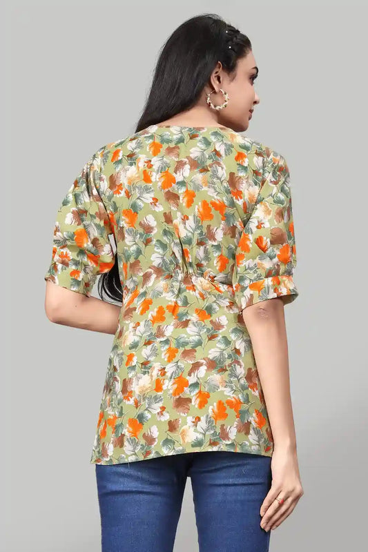 Elegant Green Solid Tunic Top with Three Quarter Sleeves for Women
