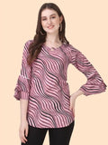 Elegant Peach Keyhole Neck Tunic Top with Stripe Pattern for Women
