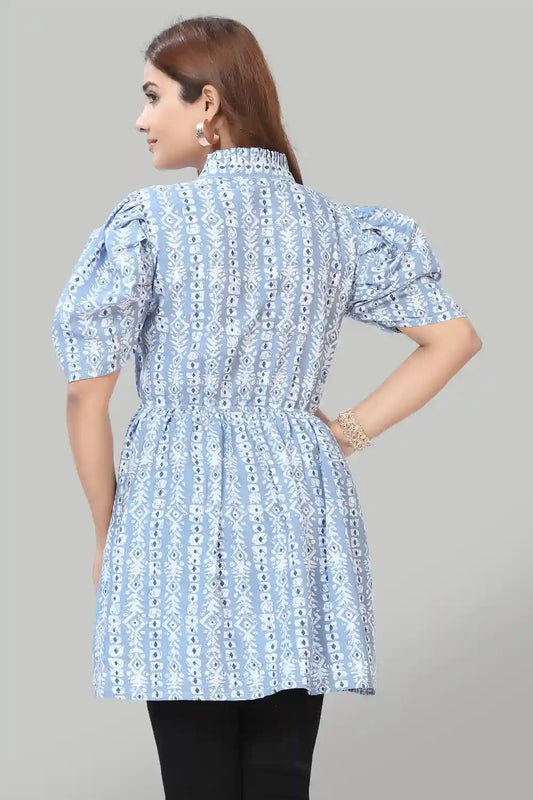 Elegant Sky Solid Crepe Top with Three-Quarter Sleeves for Parties
