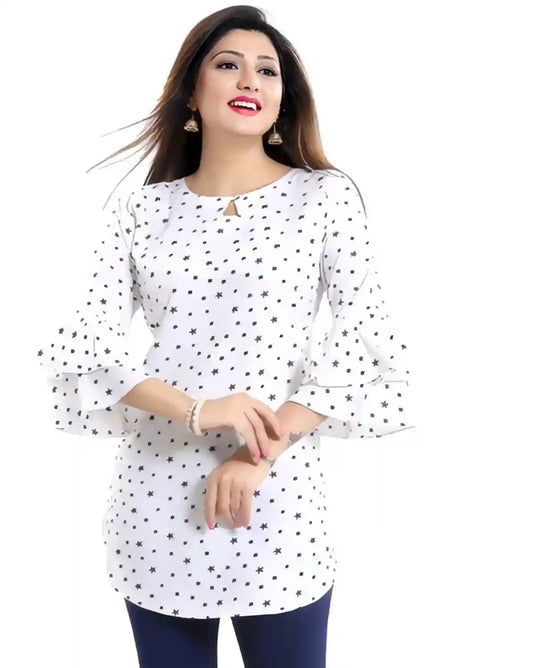 Elegant White Keyhole Neck Tunic – Casual & Party Wear
