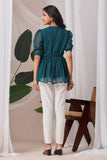 Elegant teal embroidery top for women India

