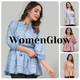 Ethnic Motifs Floral Printed Peplum Top | Tie-Up Neck | Bishop Sleeves | Crepe Fabric | Casual & Party Wear
