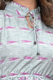 Grey Crepe Tunic Top with Ruffle Neck for Women
