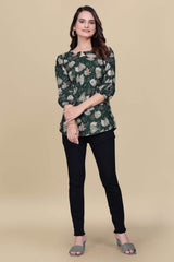 Party wear green abstract crepe top for women

