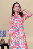 Party wear pink abstract cotton dress for women


