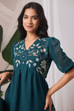 Party wear teal embroidered georgette blouse

