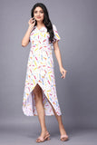 Polyester V-Neck Dress for Women – Red & White with Regular Sleeves


