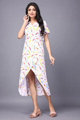 Polyester V-Neck Dress for Women – Red & White with Regular Sleeves


