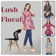 Rayon Floral Print Top for Women & Girls | Ruffle Sleeves
