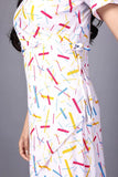 Short Sleeve Pink and White Dress – Colorful Sticks Design by ZELZIS


