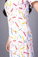 Short Sleeve Pink and White Dress – Colorful Sticks Design by ZELZIS


