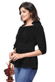 Sleek Black Three-Quarter Sleeve Top – Ideal for Casual & Party Looks
