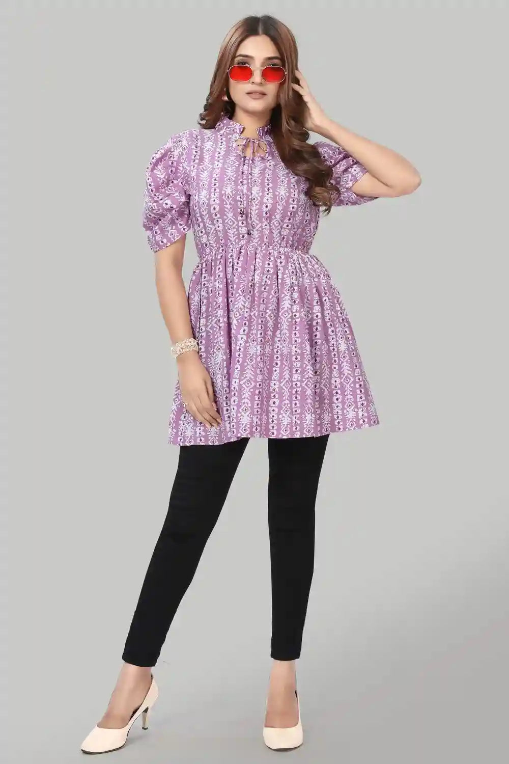 Soft Peach Tie-Up Neck Crepe Top – Elegant and Fashion-Forward
