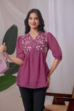 Soft peach embroidered top casual and party wear

