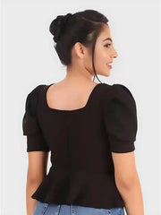 Stylish Black Polyester Puff Sleeve Top for Casual and Party Wear

