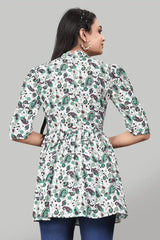Stylish Green Floral Mango Pattern Tunic with Three Quarter Sleeves
