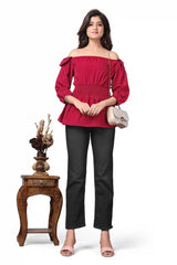 Stylish Pink Off Shoulder Crepe Top Comfortable and Trendy Casual Wear
