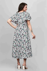 Stylish Round Neck Green Crepe Maxi Dress for Casual and Party Wear by Zelzis
