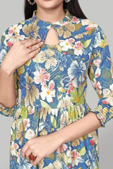 Stylish Teal Floral Crepe Tunic – Perfect for Casual & Party Events
