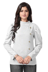Stylish White Puff Sleeve Polyester T-Shirt for Women
