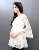 Stylish White Self Design Top with Round Neck and Crepe Inner for Party Wear
