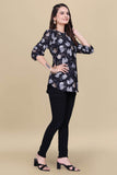 Stylish black abstract crepe top with keyhole neck

