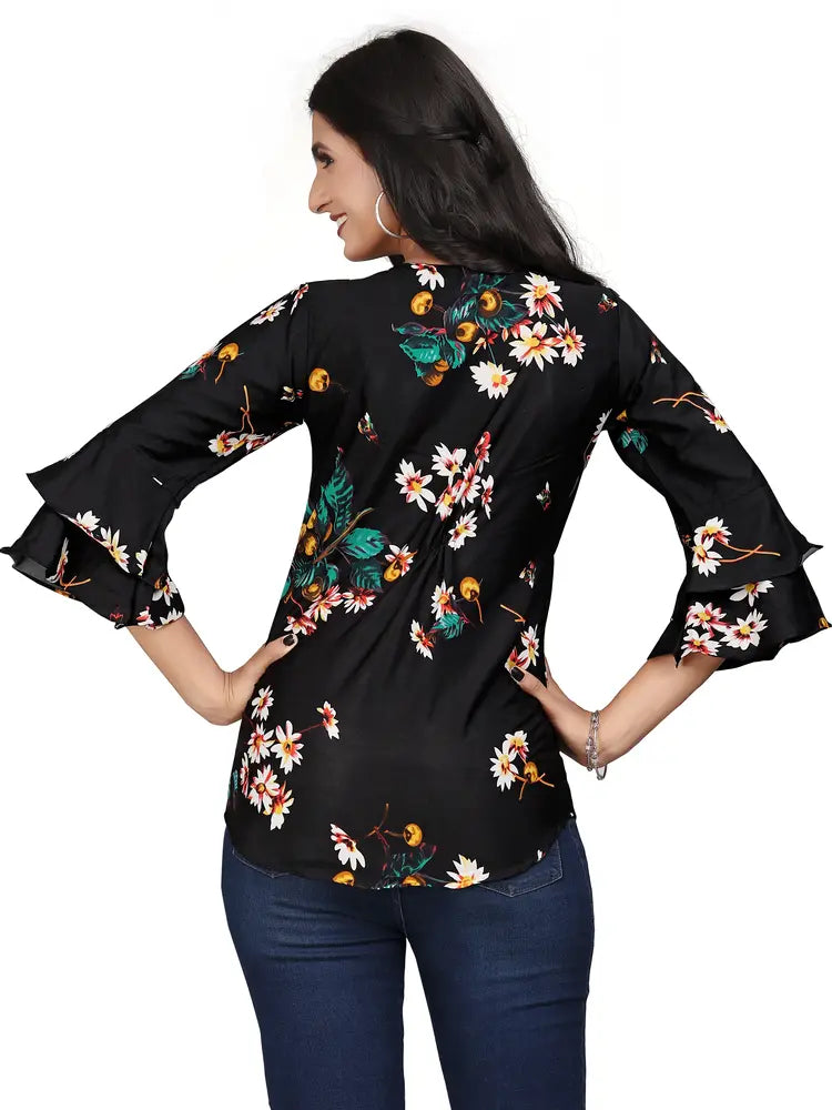 Stylish black tunic with floral print by Zelzis