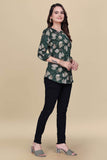 Stylish green abstract tunic with keyhole neck

