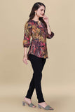 Stylish multi color abstract crepe top with keyhole neck

