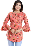 Stylish orange crepe tunic top with three-quarter sleeves for casual wear

