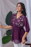 Stylish purple georgette top with balloon sleeves

